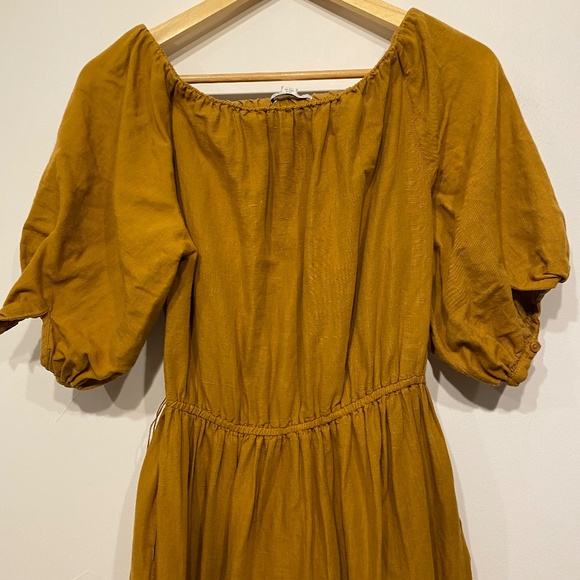 **$5 SALE** Topshop Brown Linen Blend Off The Shoulder Cottagecore Midi Dress - Picture 3 of 5